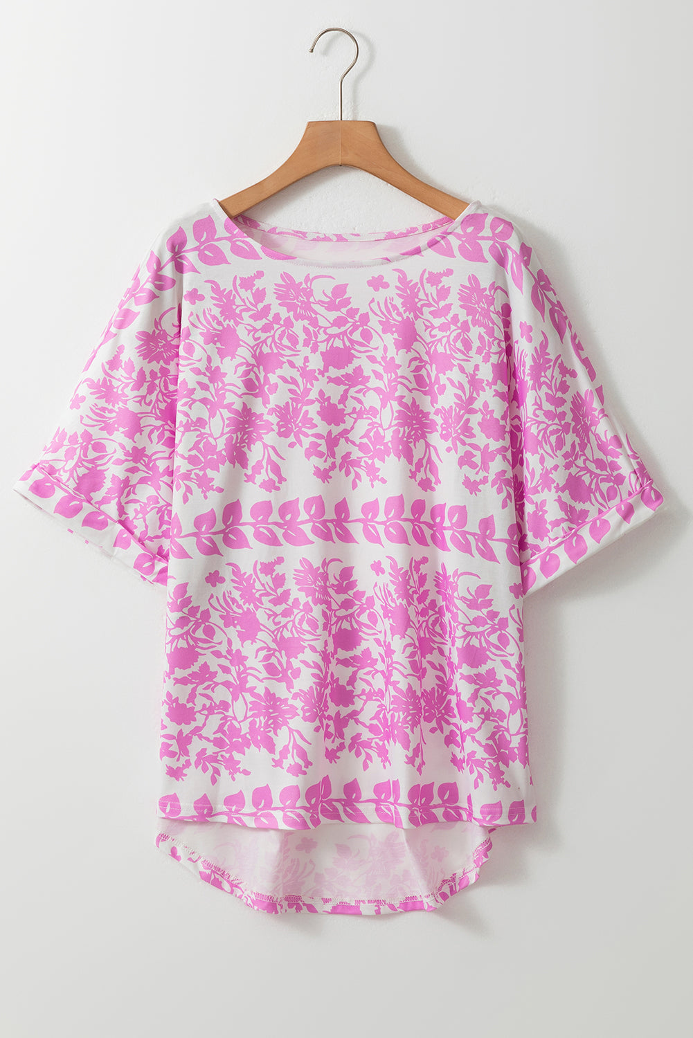 White Floral Curved Hem Tee - PLUS