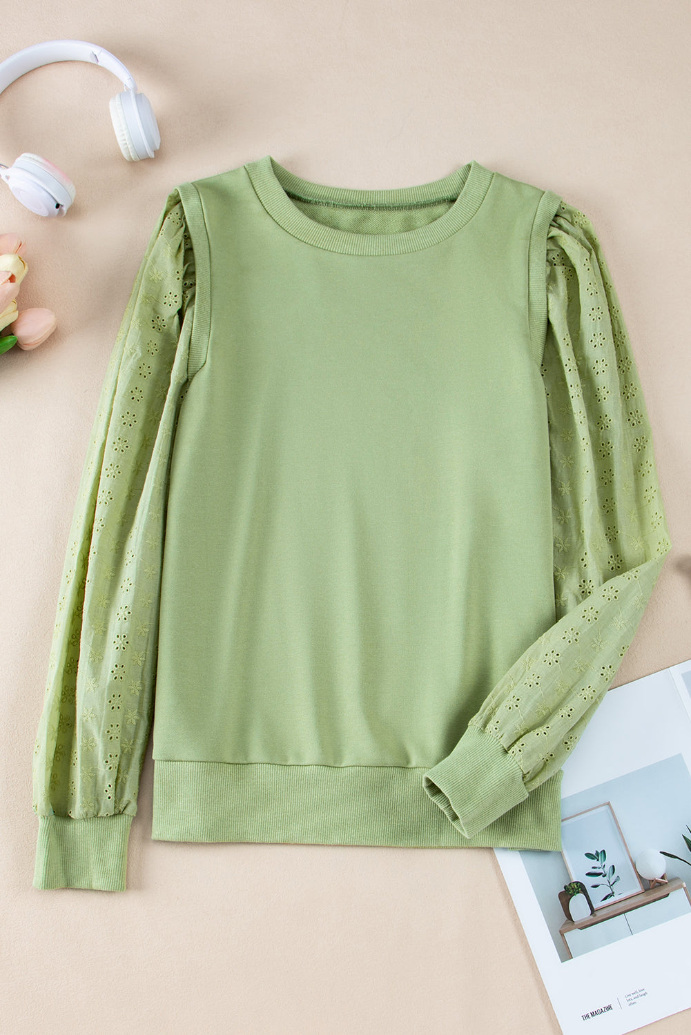 Mist Green Solid Patchwork Sweatshirt