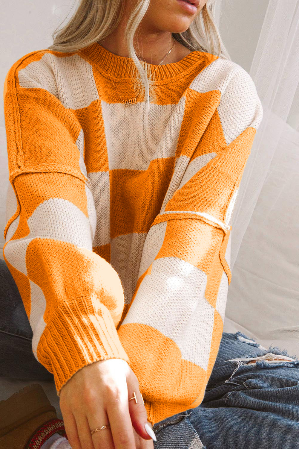 Orange Checkered Sweater