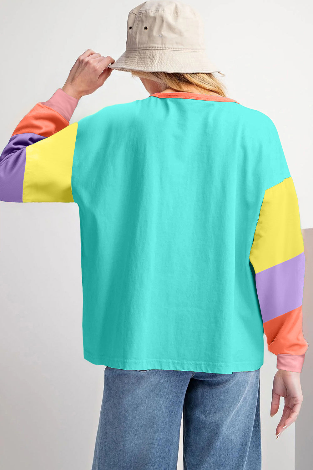 Light Blue Colorblock Patchwork Top