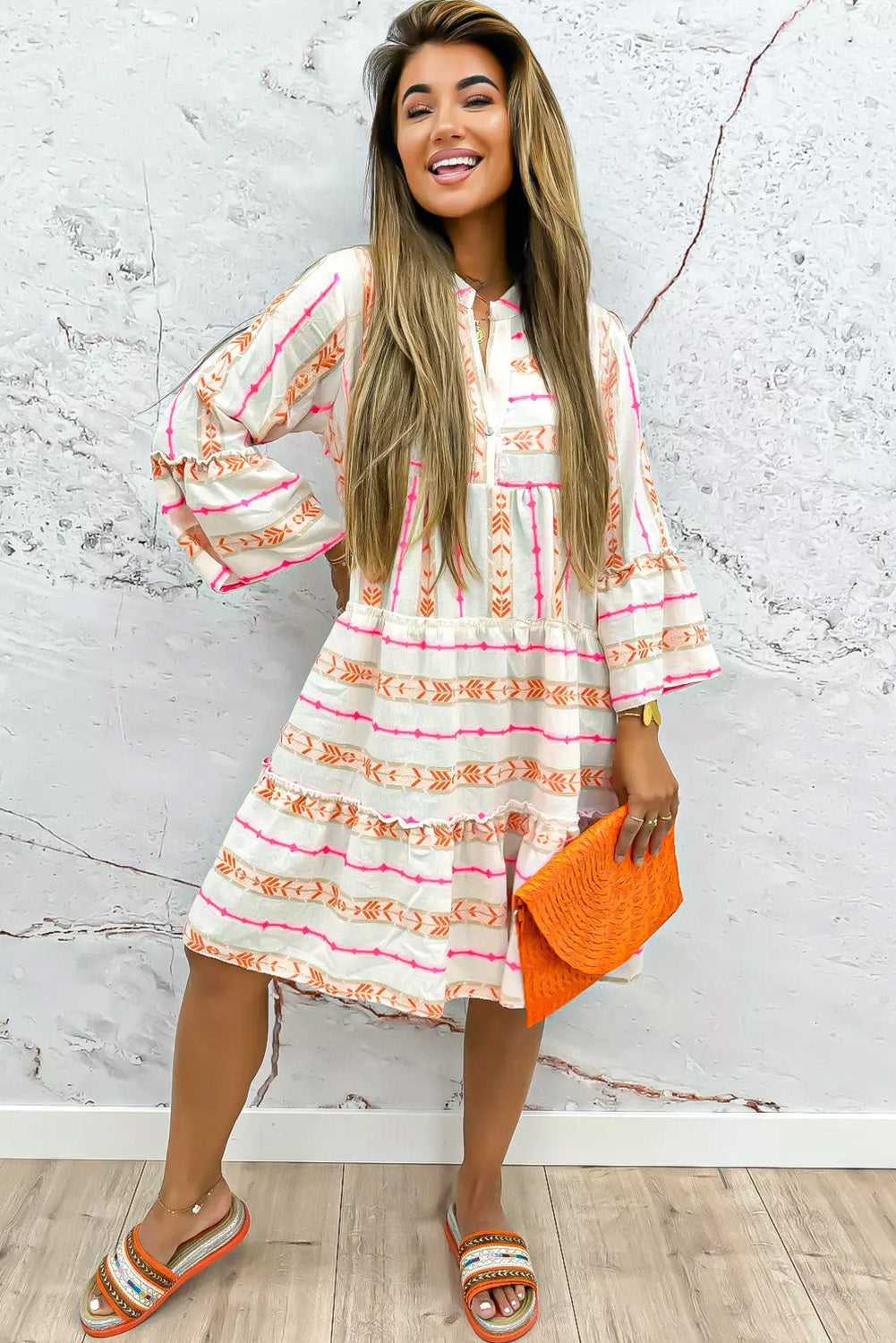 Orange Printed Loose Dress