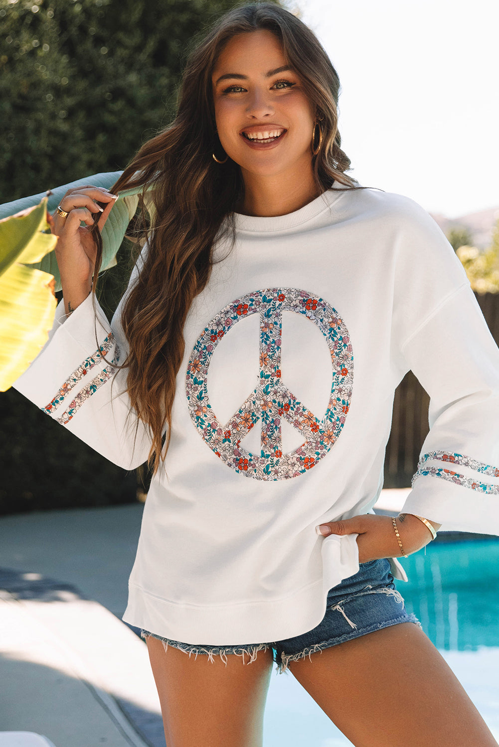 Light Pink Floral Peace Sign Top