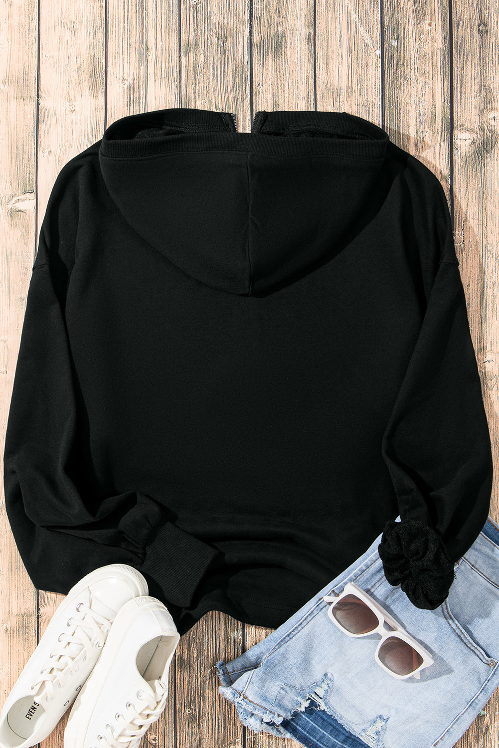 Bonbon Solid Kangaroo Pocket Half Zipper Oversized Hoodie