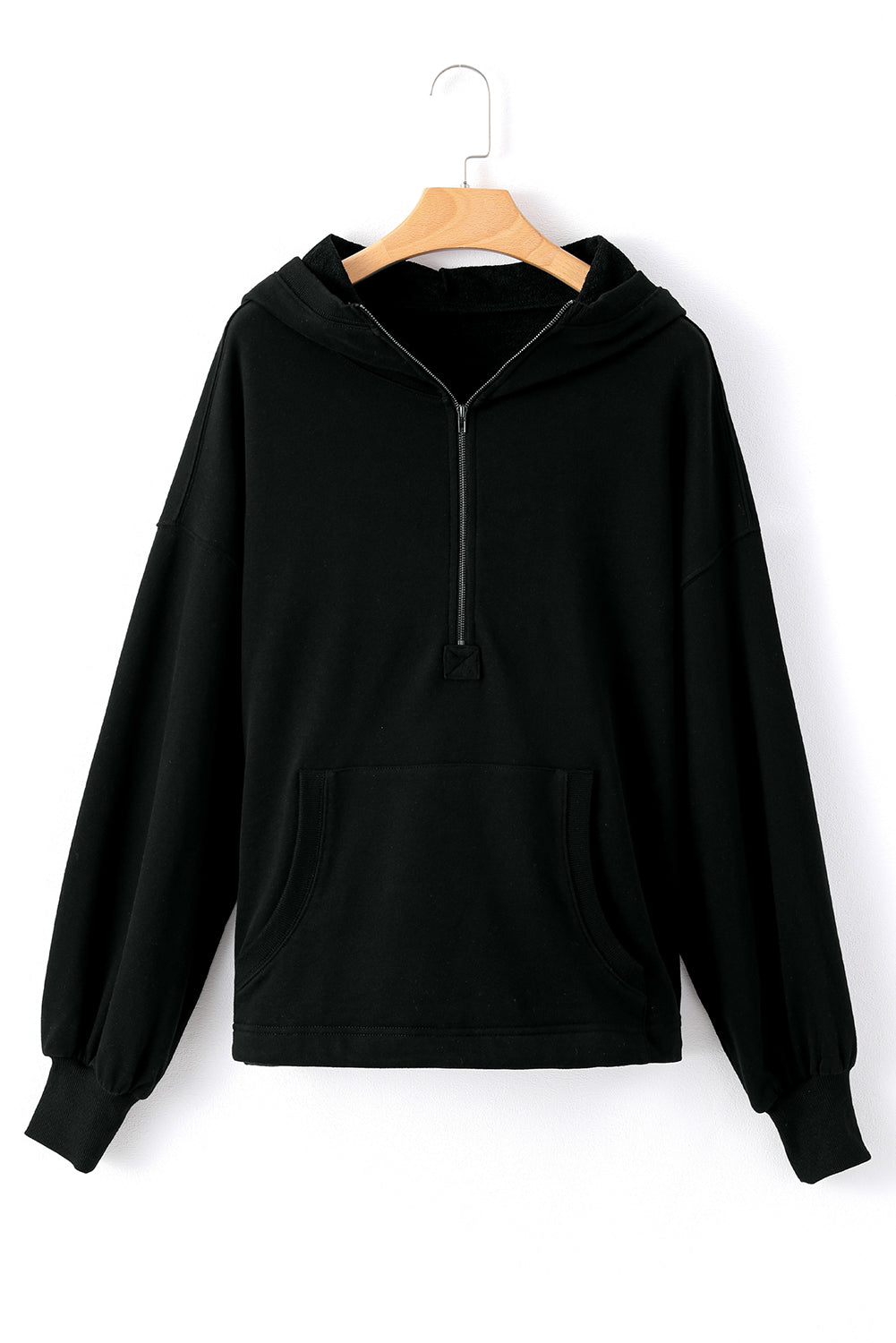 Bonbon Solid Kangaroo Pocket Half Zipper Oversized Hoodie