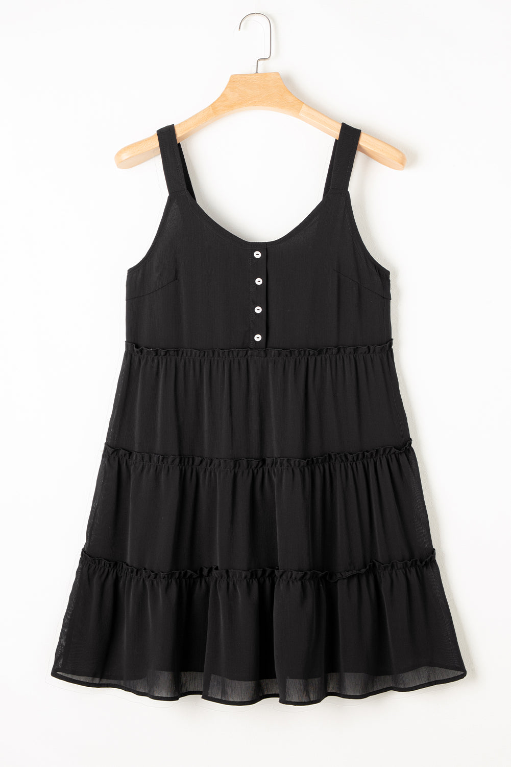 Black Button V Neck Dress