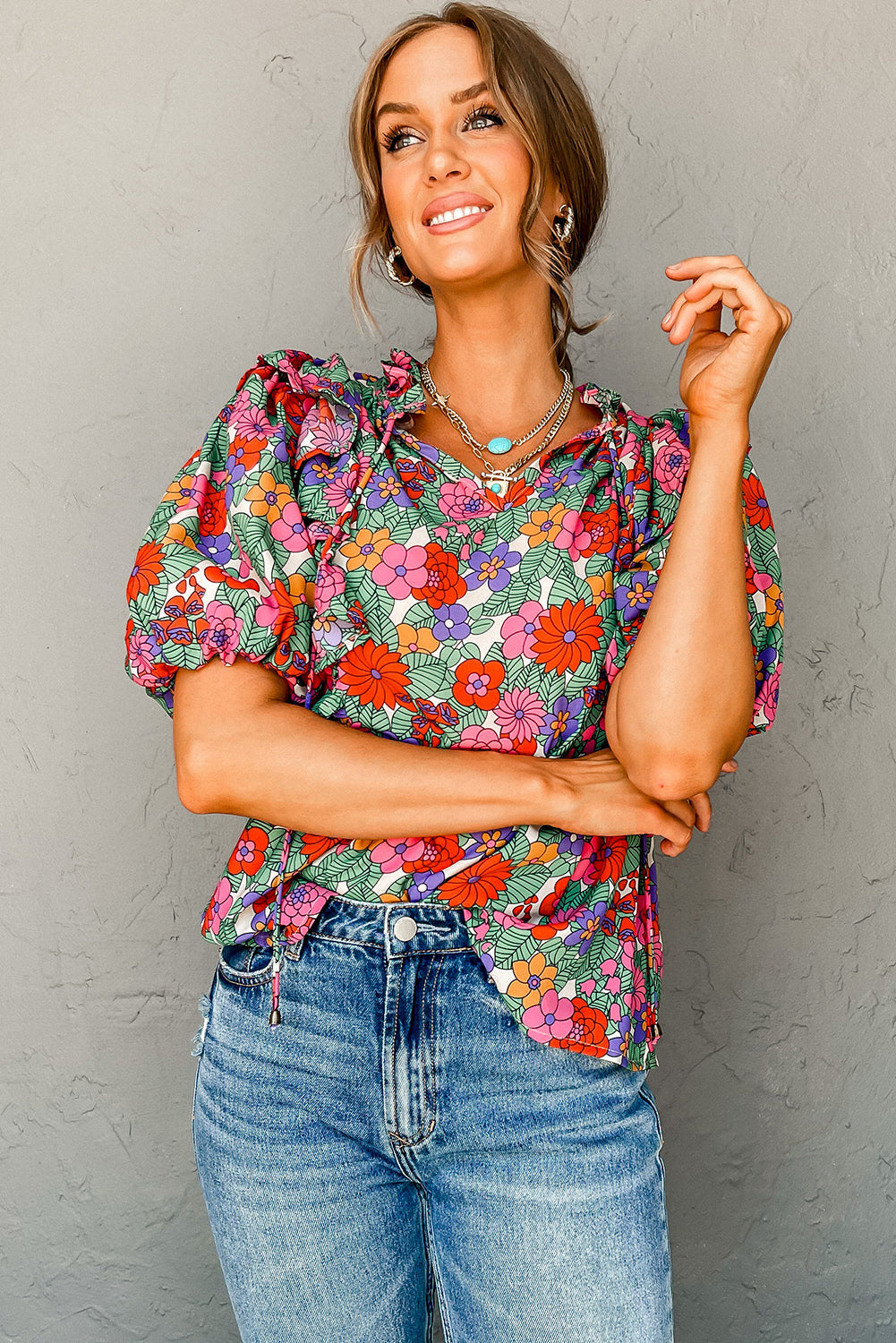 Red Floral Blouse