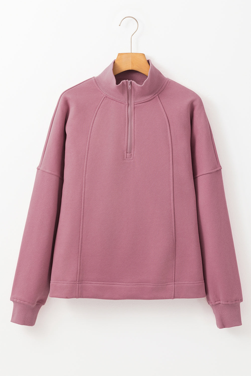 Fushia Zipped Neck Pullover  Sweatshirt