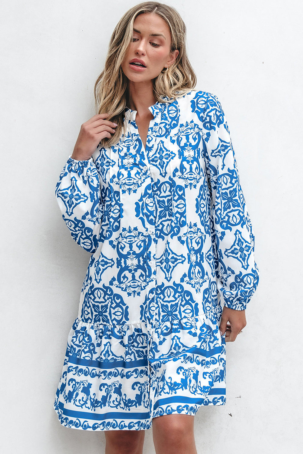 Sky Blue Tribal Print Mini Dress