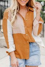 Load image into Gallery viewer, Grapefruit Orange Color Block Buttoned Raw Hem Textured Shirt
