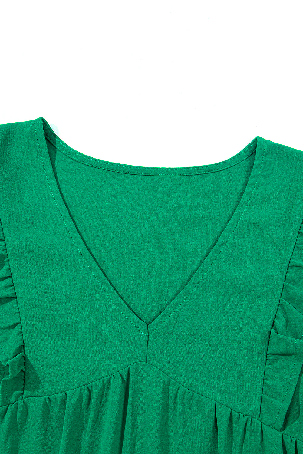 Bright Green Solid Color V Neck Ruffle Dress