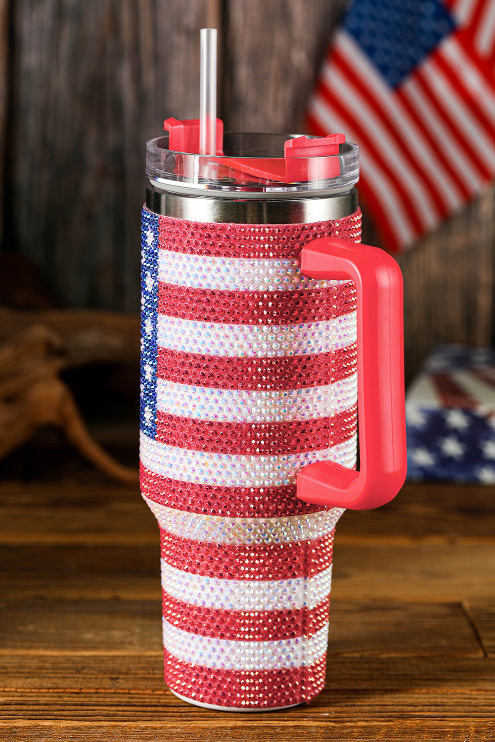 Red Rhinestone American Flag Cup 40oz