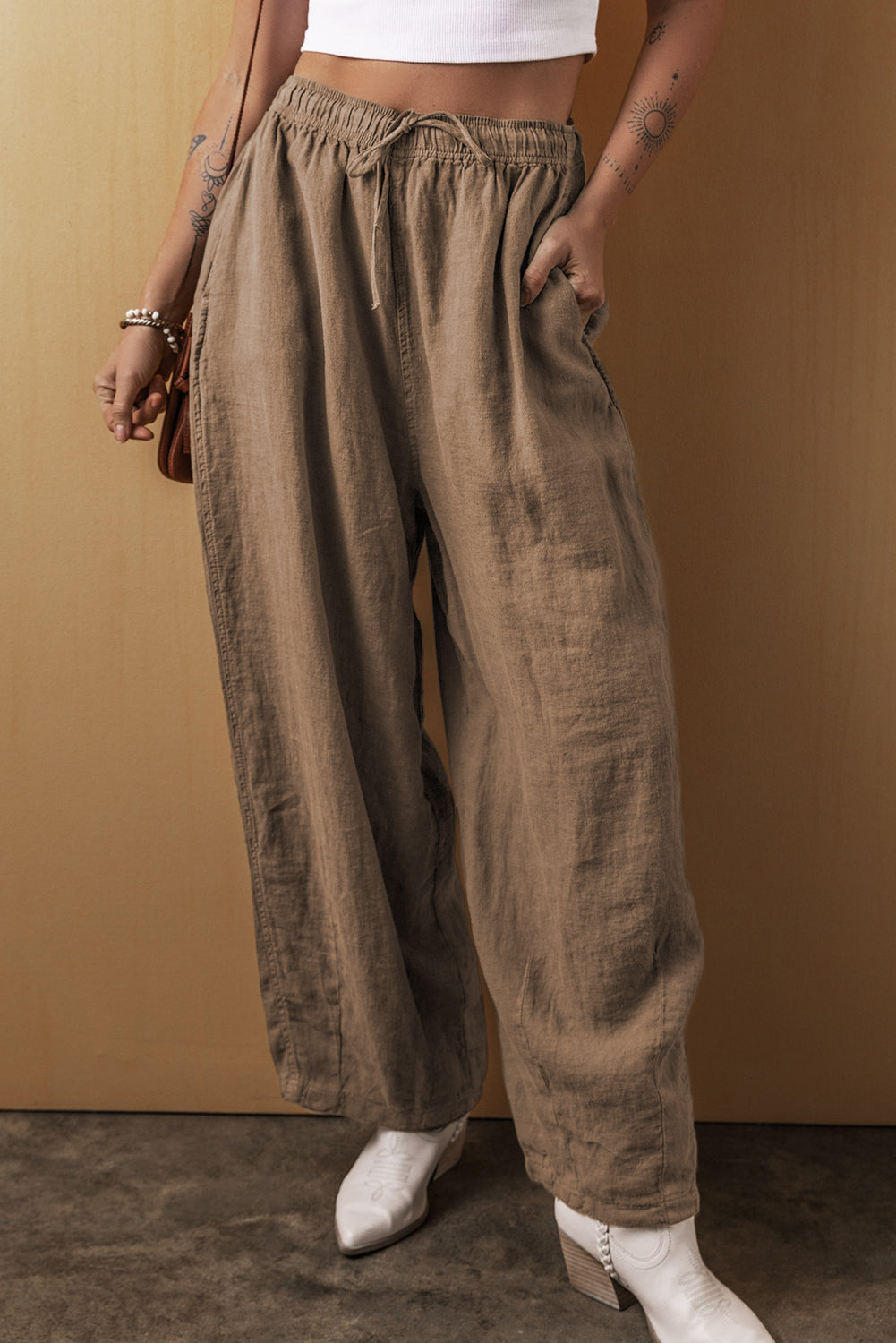 Desert Palm Cotton Linen Wide Leg Pants