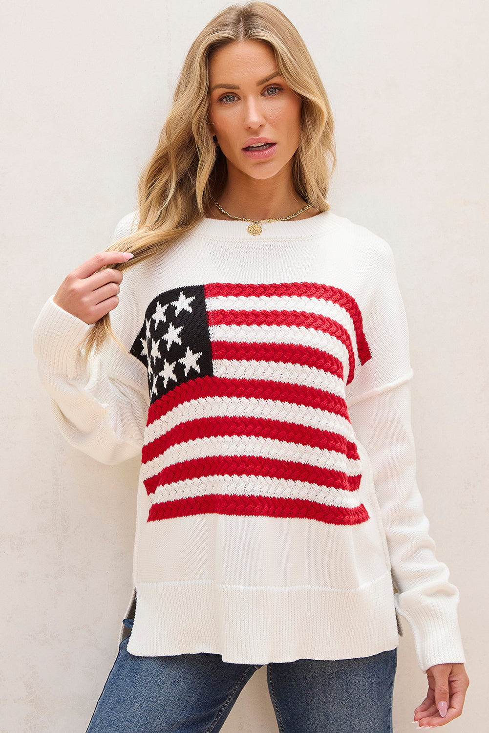 White American Flag Sweater