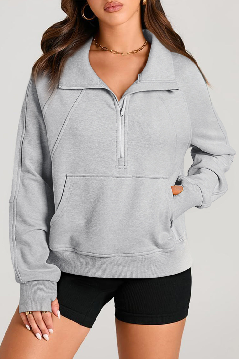 Light Grey Quarter Zip  Sweatshirt