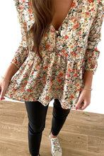 Load image into Gallery viewer, Khaki V Neck Ruffled Babydoll Floral Blouse
