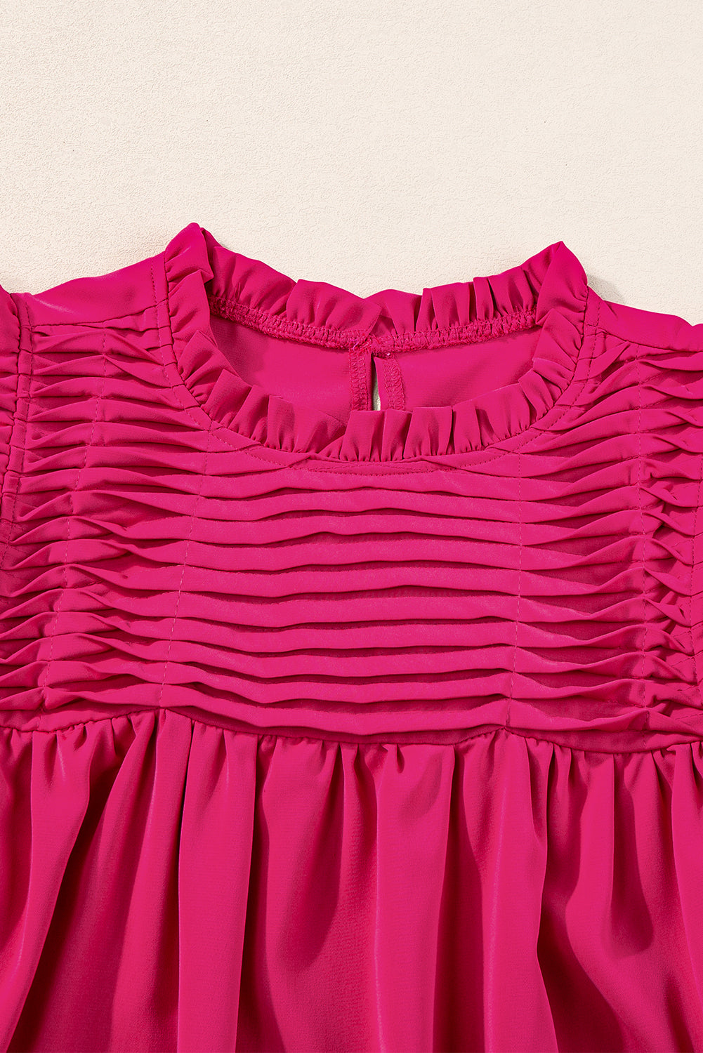 Rose Red Smocked Ruffle Sleeve Blouse