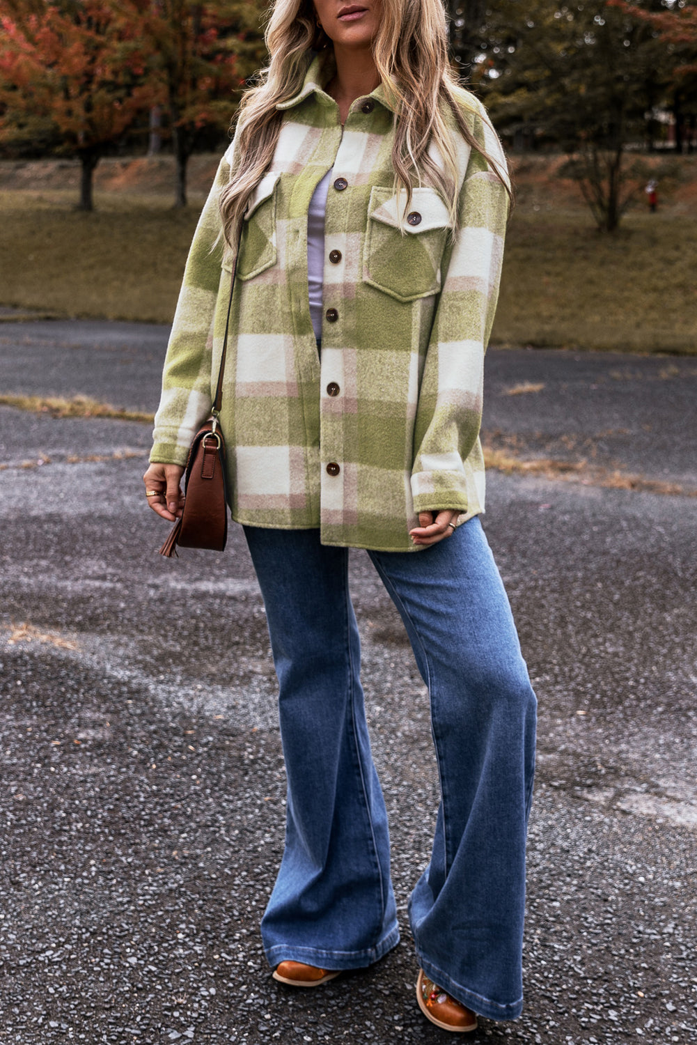 Sage Green Plaid Print Shacket