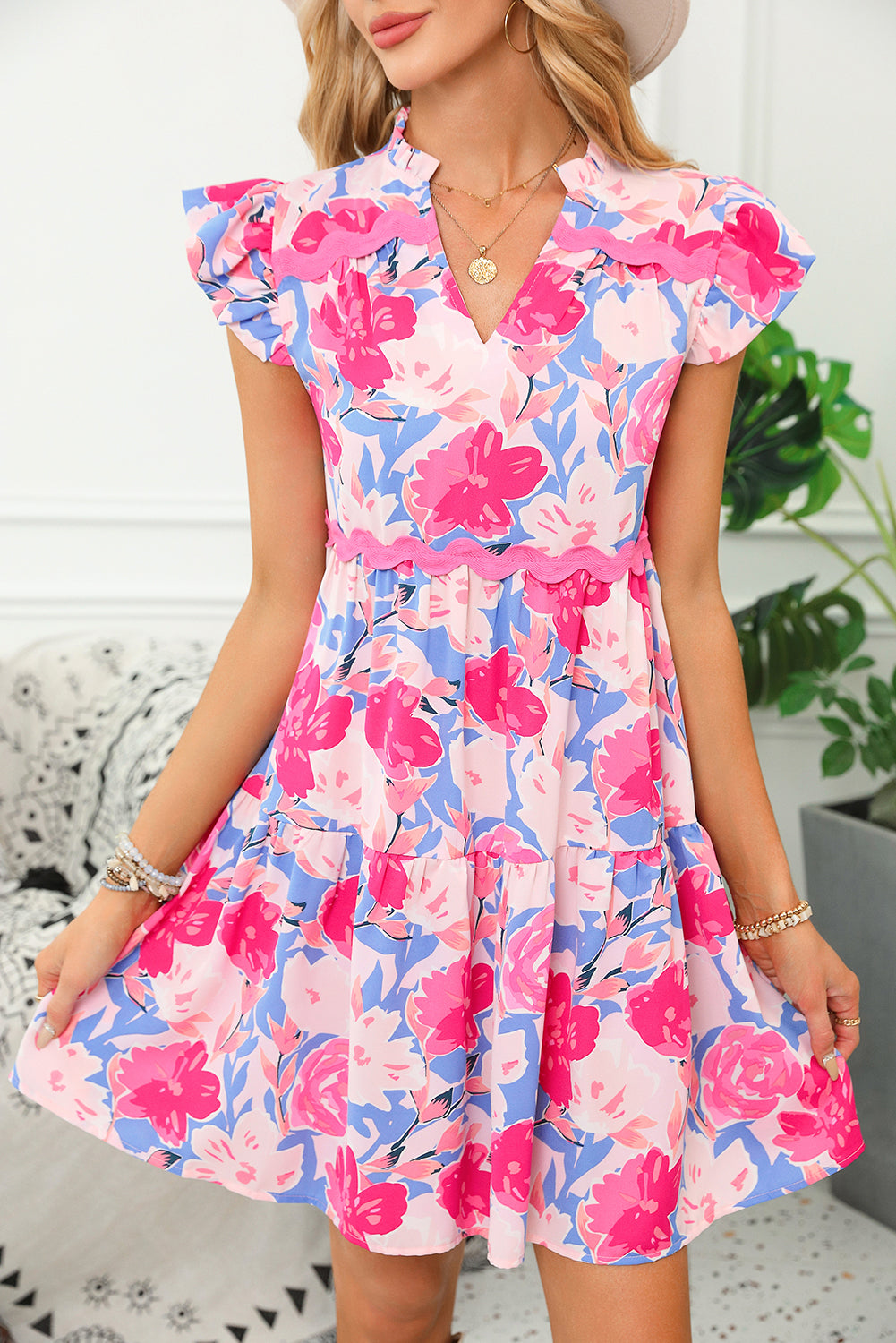 Pink Floral Ric Rac Dress