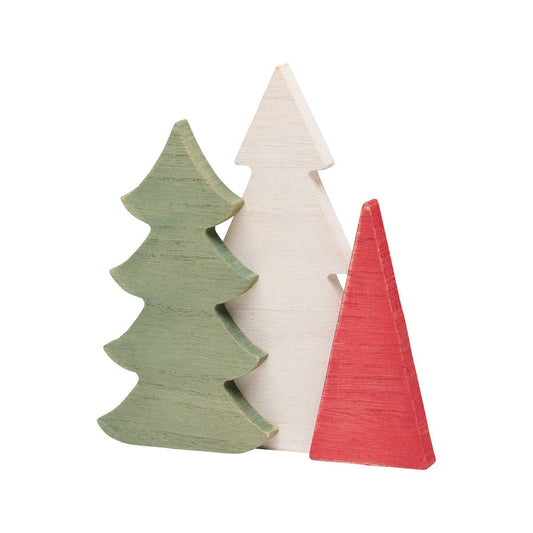 Grn/Wh/Red Washed Christmas Tree Trio