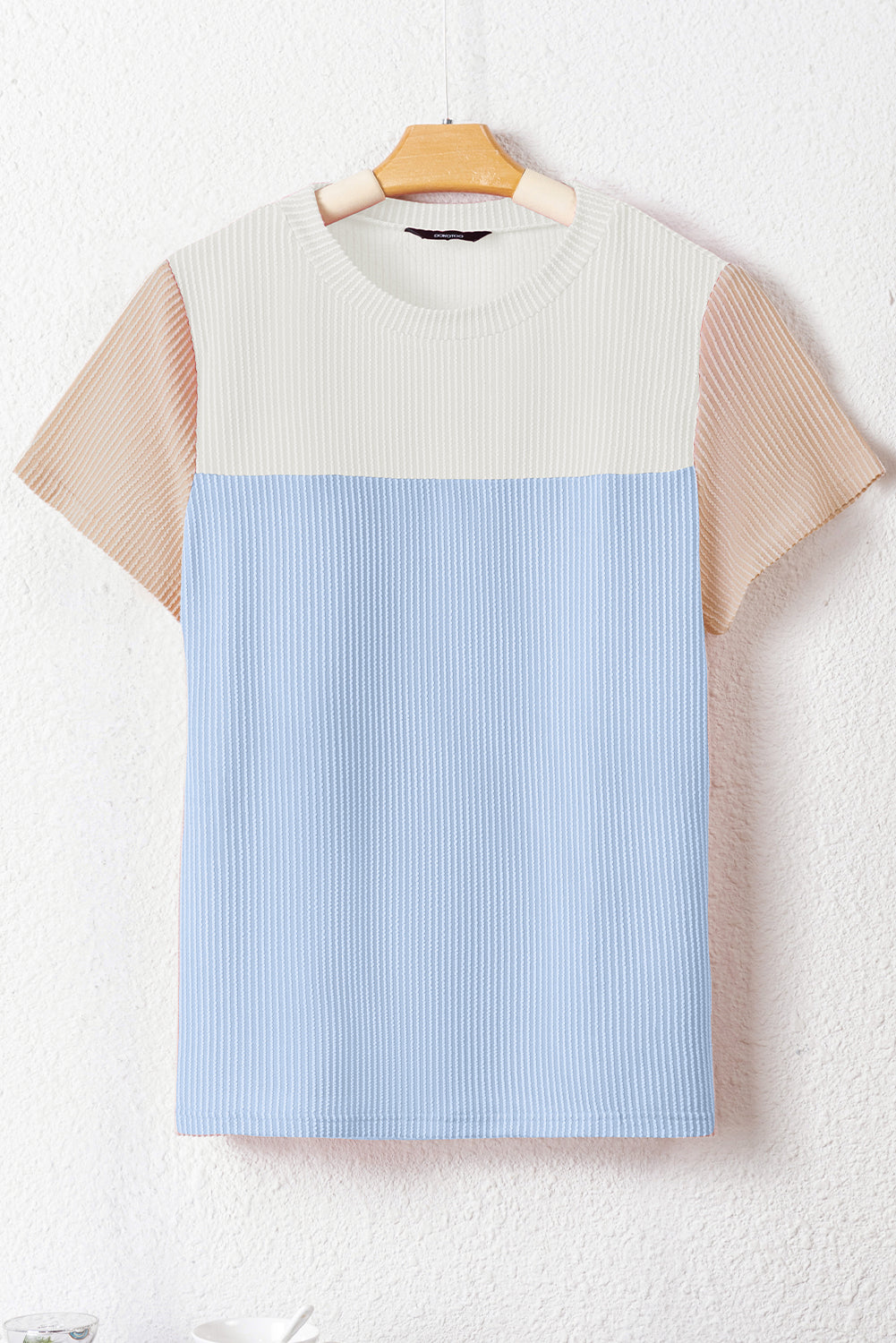 Light Blue Rib Textured Colorblock Tee