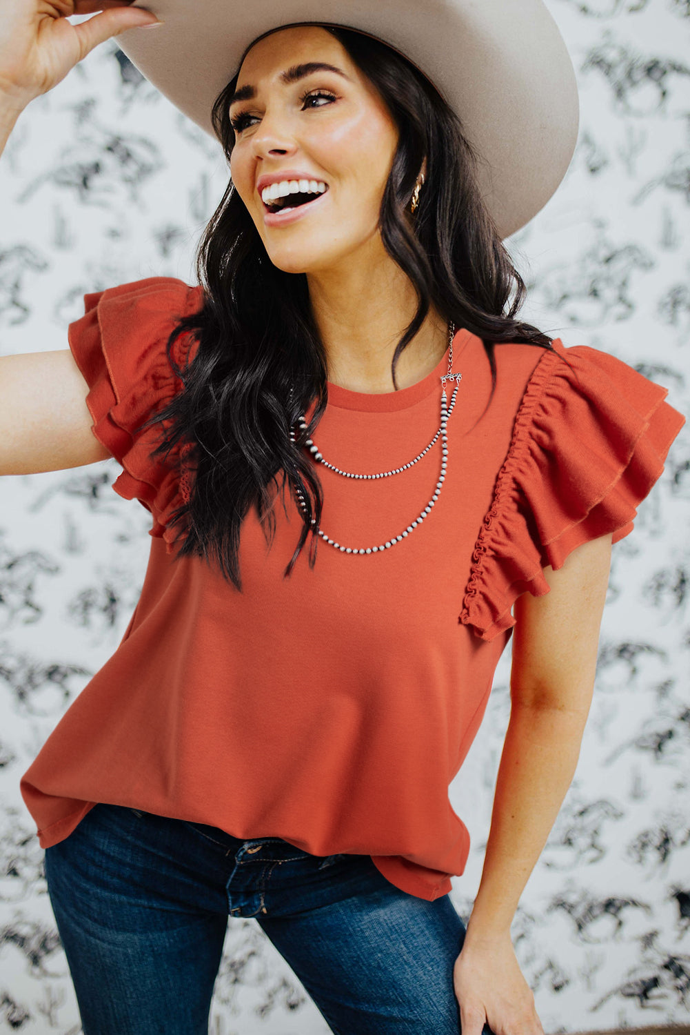 Orange Tiered  Sleeve T Shirt