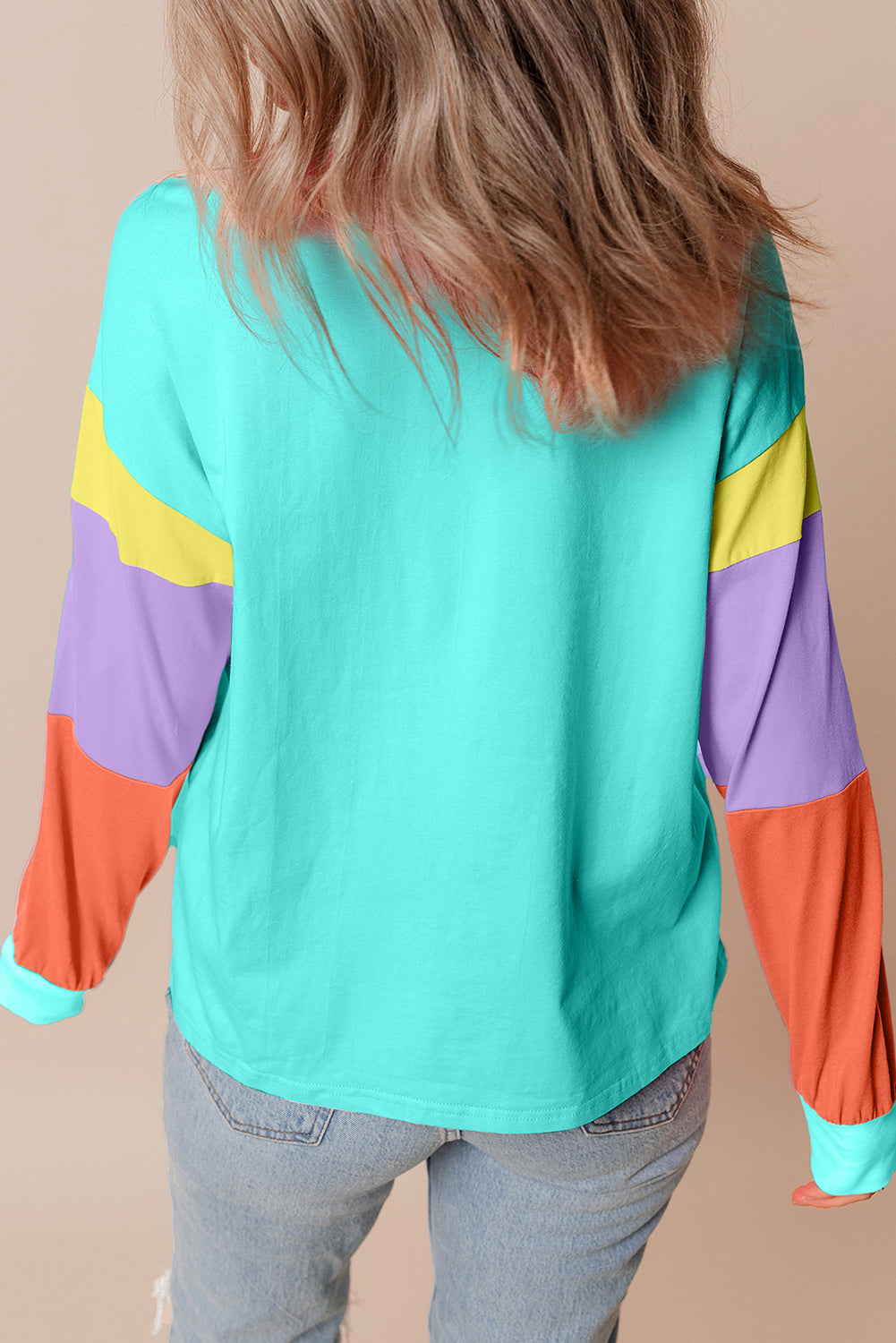 Light Blue Colorblock Patchwork Top