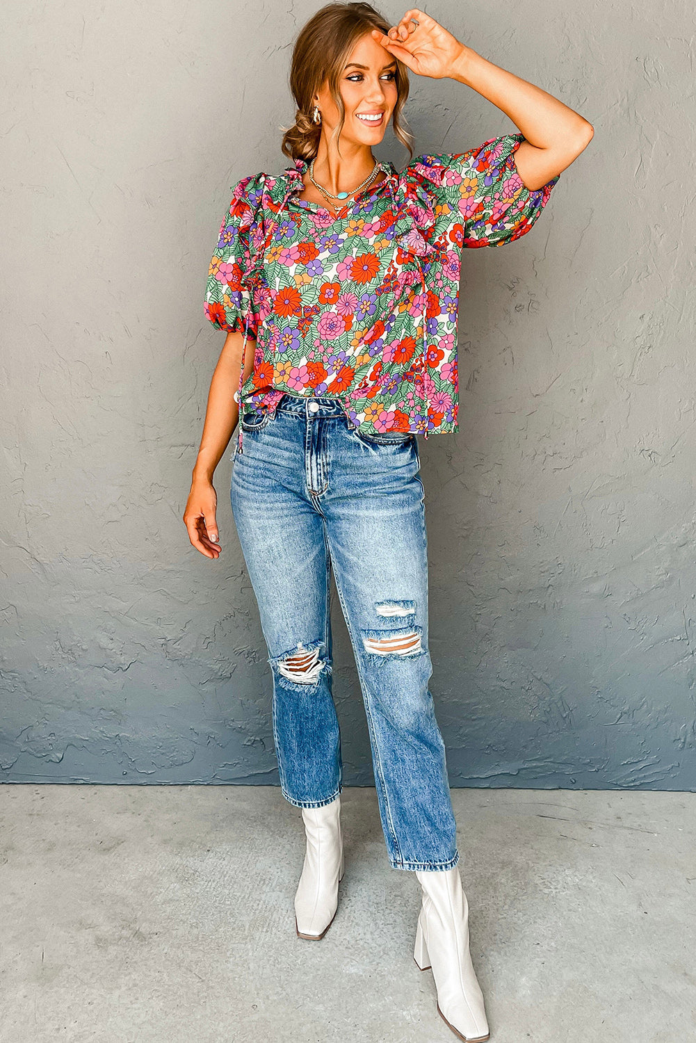 Red Floral Blouse