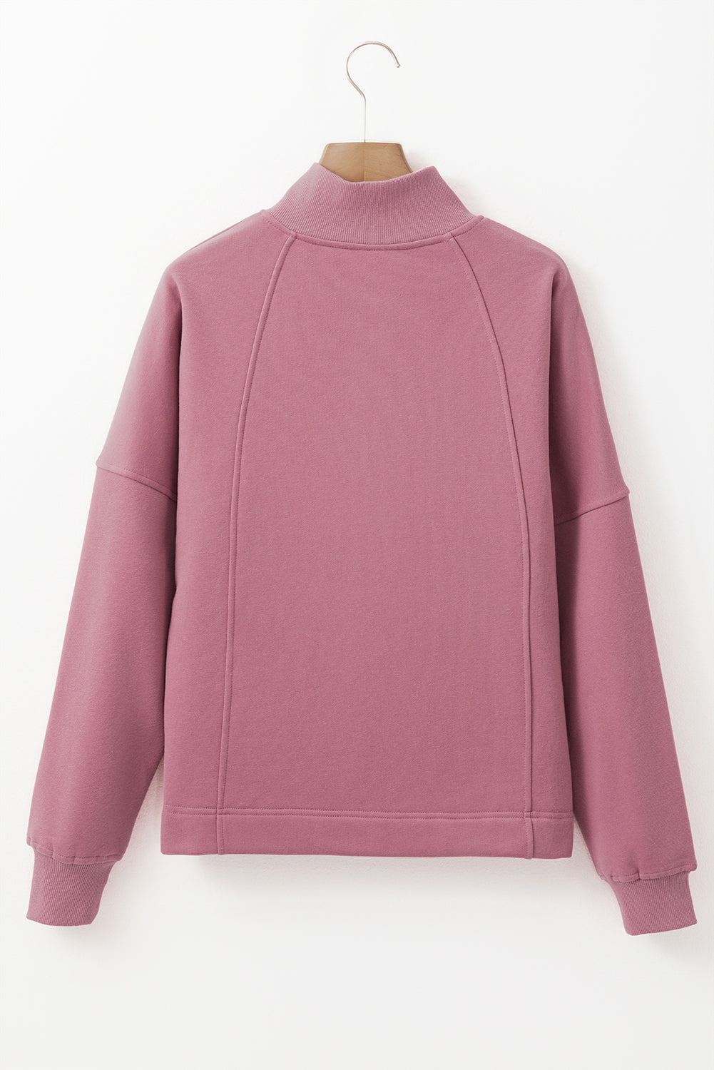 Fushia Zipped Neck Pullover  Sweatshirt