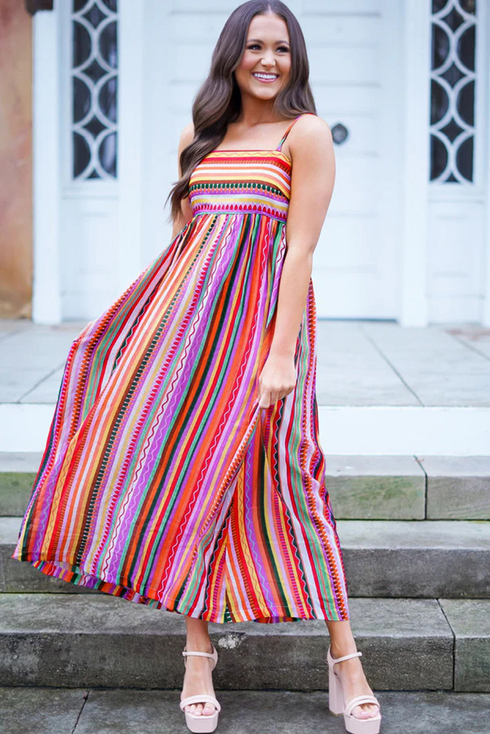 Multicolour Striped Thin Straps Maxi Dress