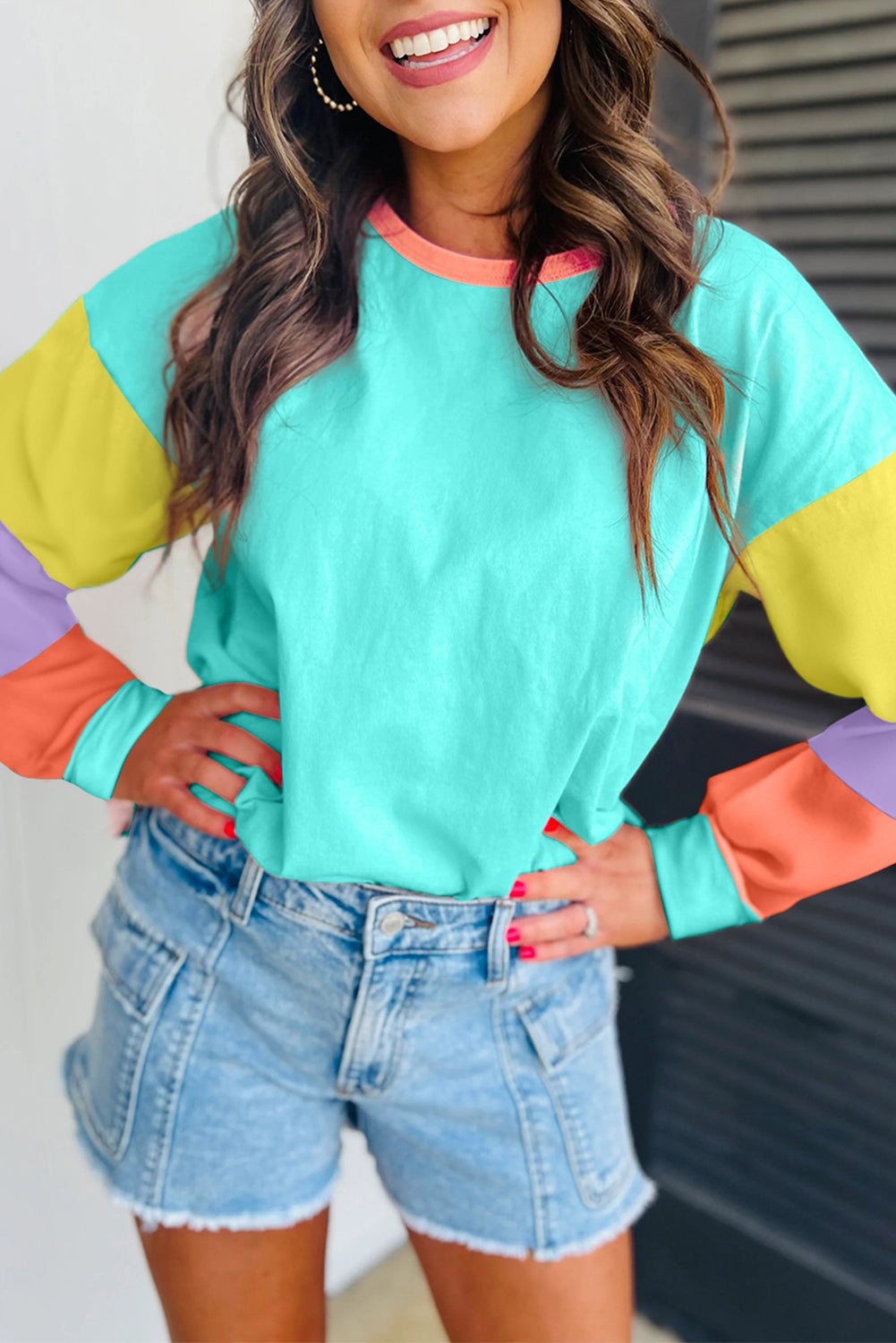 Light Blue Colorblock Patchwork Top