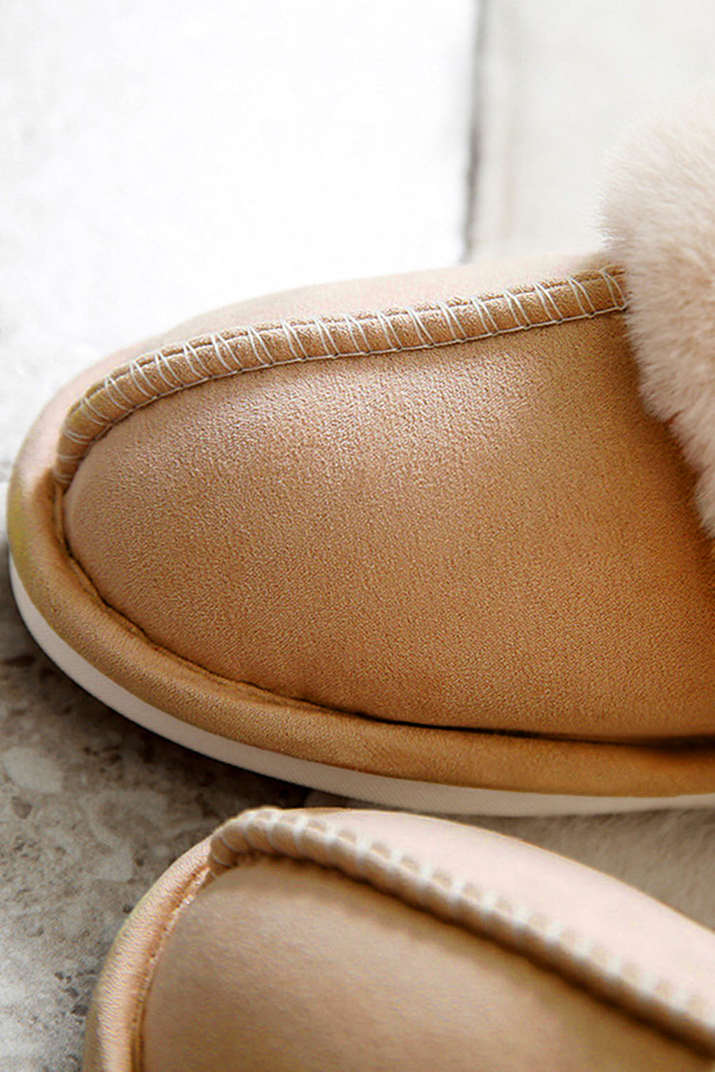 Camel Plush Suede ContrastWinter Home Slippers