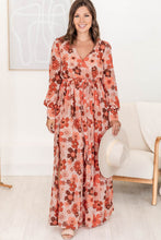 Load image into Gallery viewer, Orange Plus Size Floral Print V Neck Wrap Side Slit Maxi Dress
