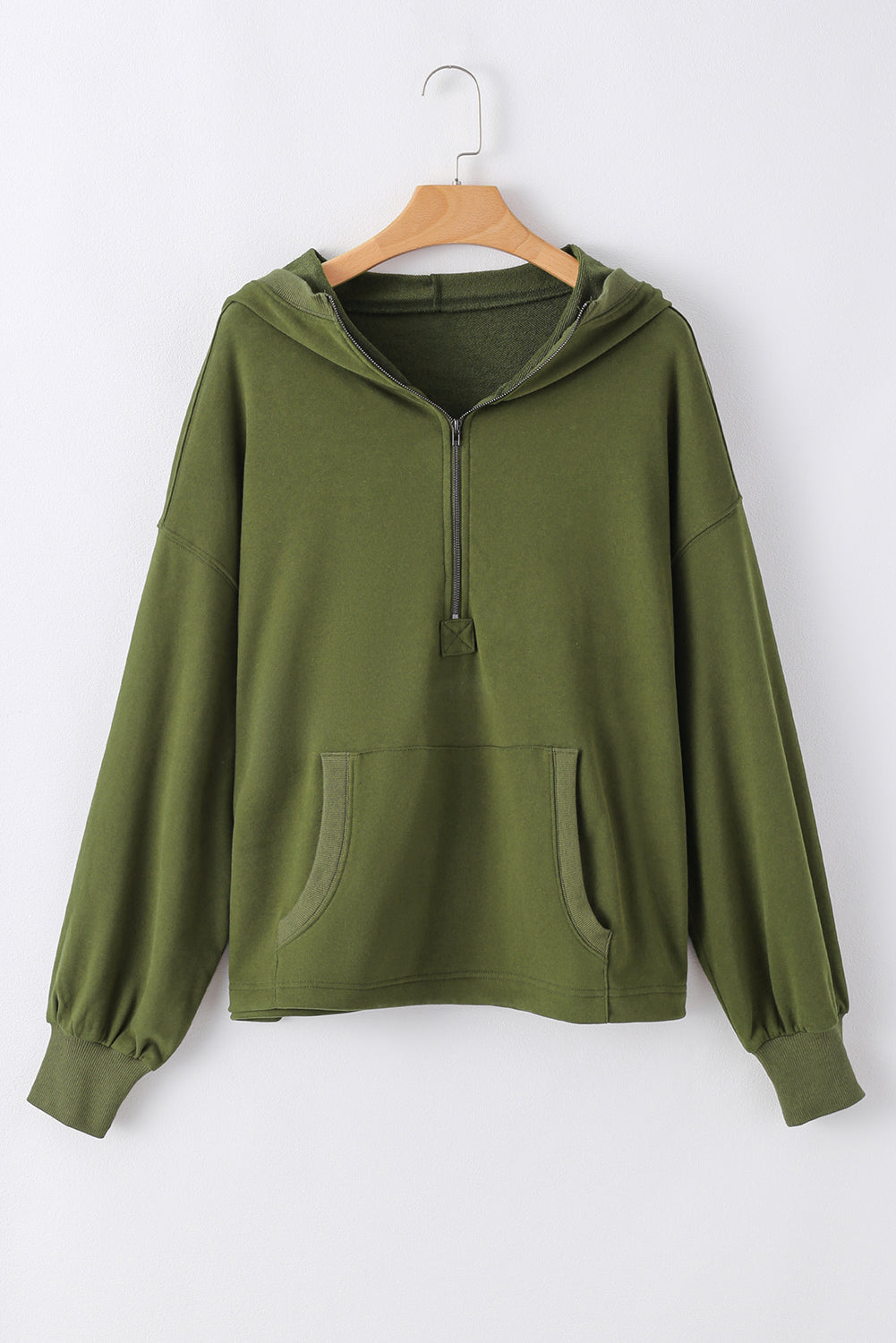 Bonbon Solid Kangaroo Pocket Half Zipper Oversized Hoodie