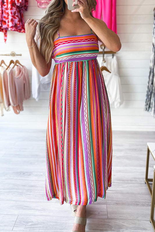 Multicolour Striped Thin Straps Maxi Dress