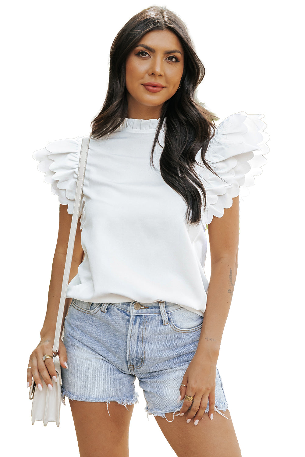 White Ruffle Sleeve Top