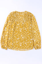 Load image into Gallery viewer, Yellow Plus Size Floral Print Ruched Split Neck Blouse
