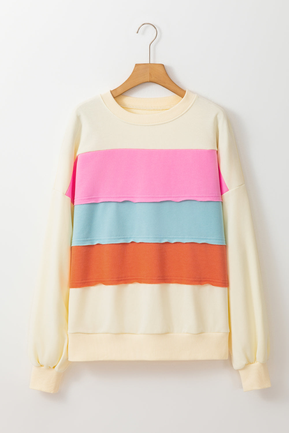 White Colorblock Patchwork Sweatshirt