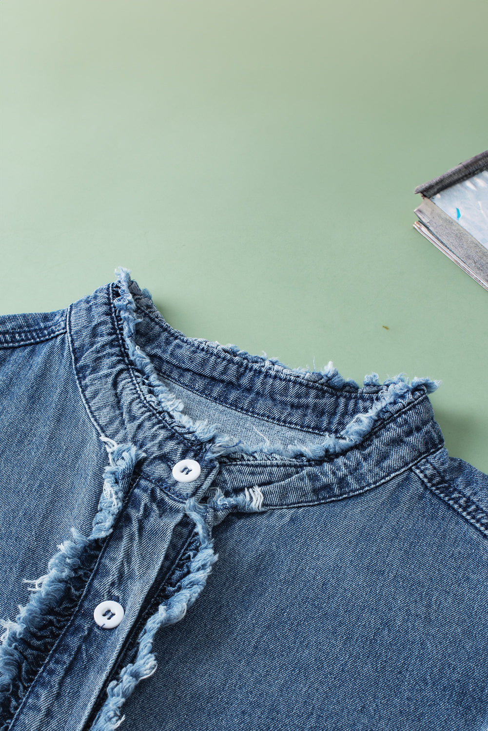 Blue Button Ruffled Denim Top