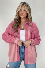 Load image into Gallery viewer, Pink Colorblock Buttoned Flap Pocket Sherpa Shacket

