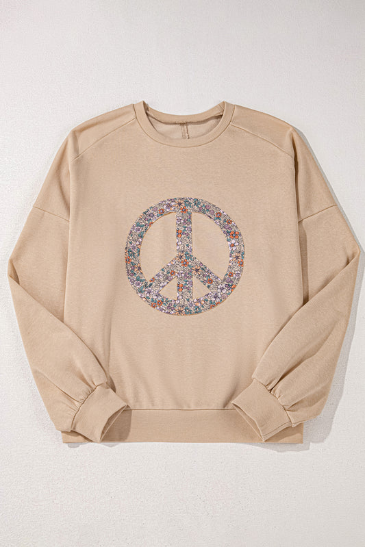 Pale Khaki Floral Peace Plus Size Sweatshirt