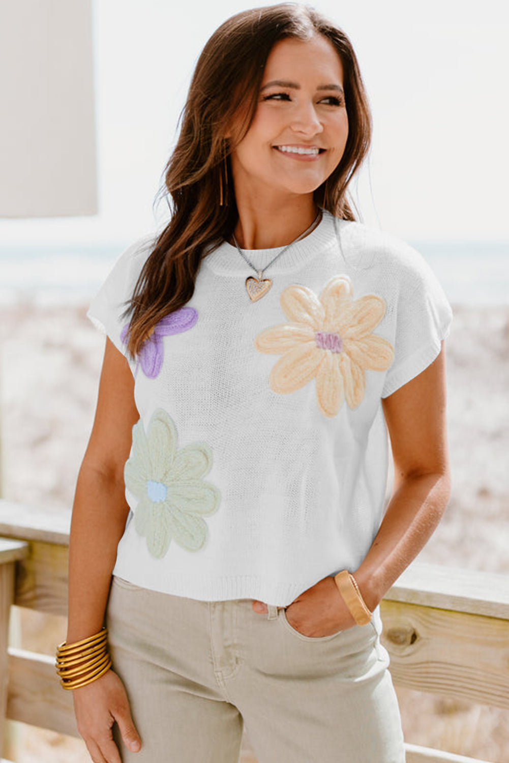 White Multi Crochet Flower Top