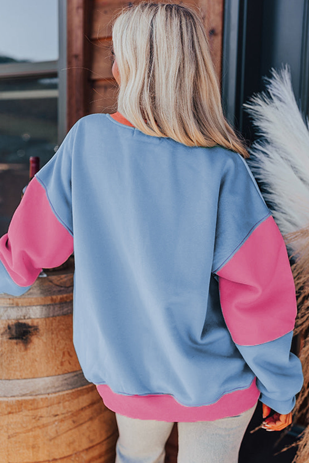 Bright Pink Colorblock Sweatshirt