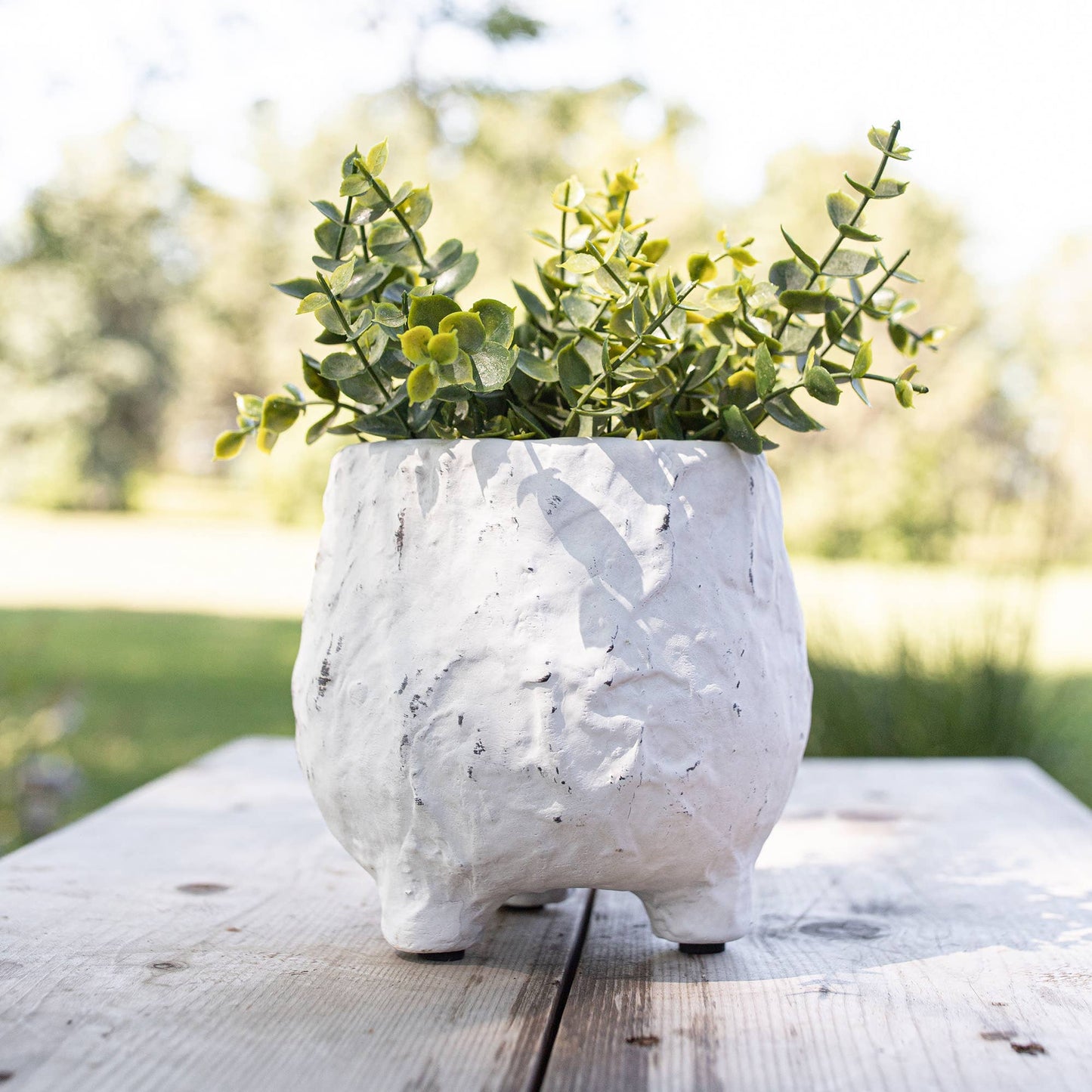 Ambrosine Distressed Footed Garden Ceramic Planter Pot White