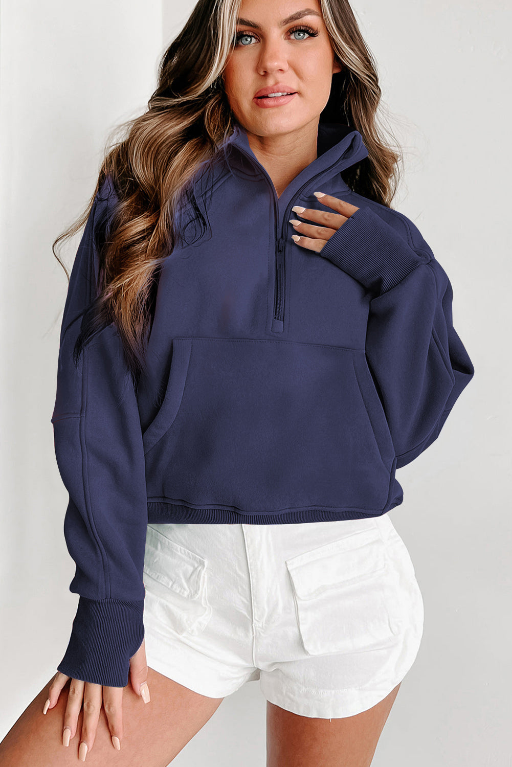 Navy Blue Fleece Lined Zip Sweatshirt