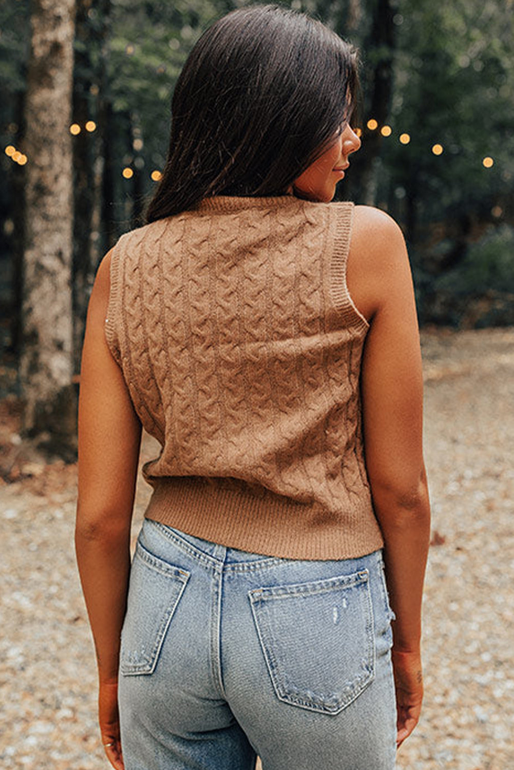 Beige Cable Knit High Tank Top