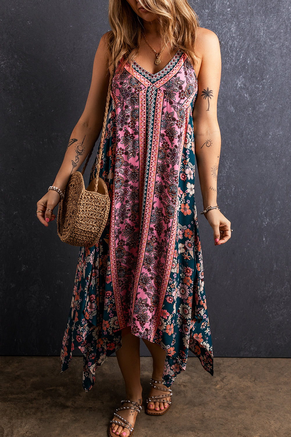 Pink Bohemian Patchwork Sundress