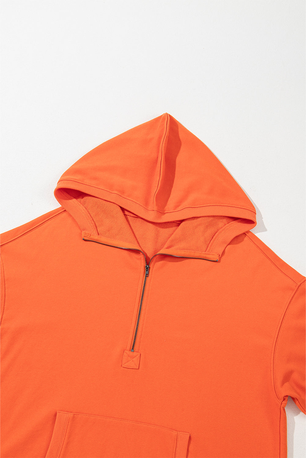 Bonbon Solid Kangaroo Pocket Half Zipper Oversized Hoodie