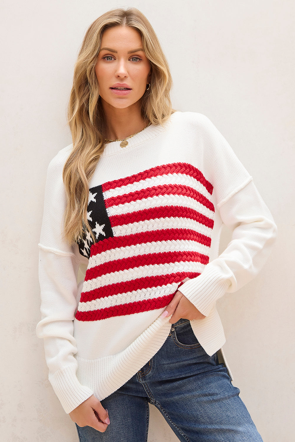 White American Flag Sweater