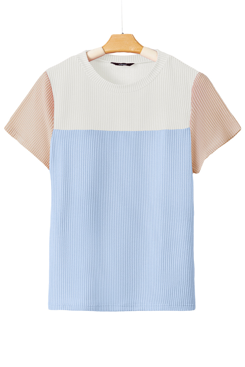 Light Blue Rib Textured Colorblock Tee