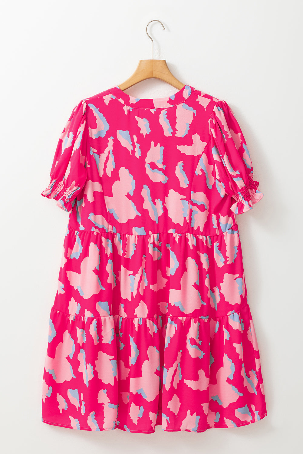 Pink Printed Puff Short Sleeve Loose Dress